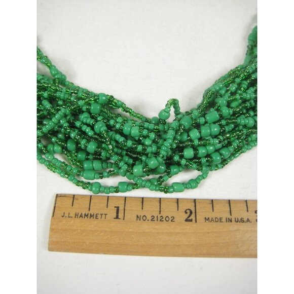 Necklace Glass Beaded Jewelry 22 inch  20 Strands Green Beads Statement - Picture 2 of 12